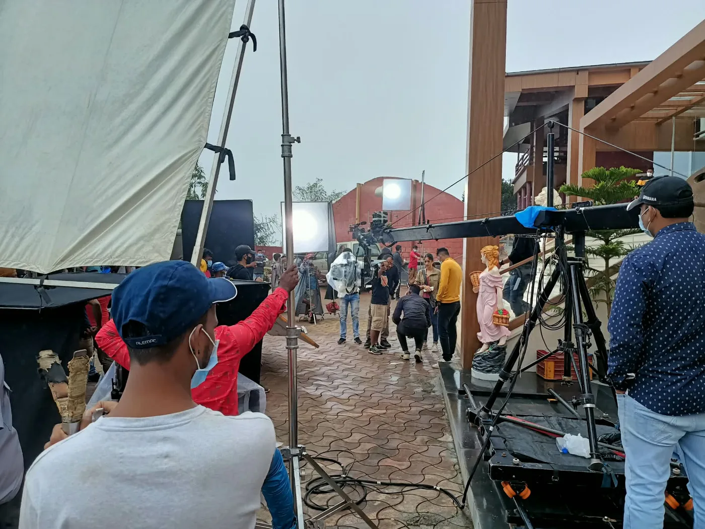 Crew building a lighting rig on a Sahyadri Filmworks shoot